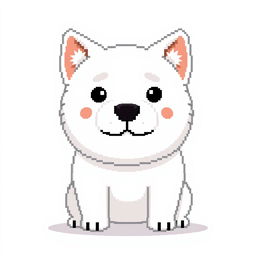 An adorable and large white dog in pixel art style, created within the constraints of an 8x8 grid