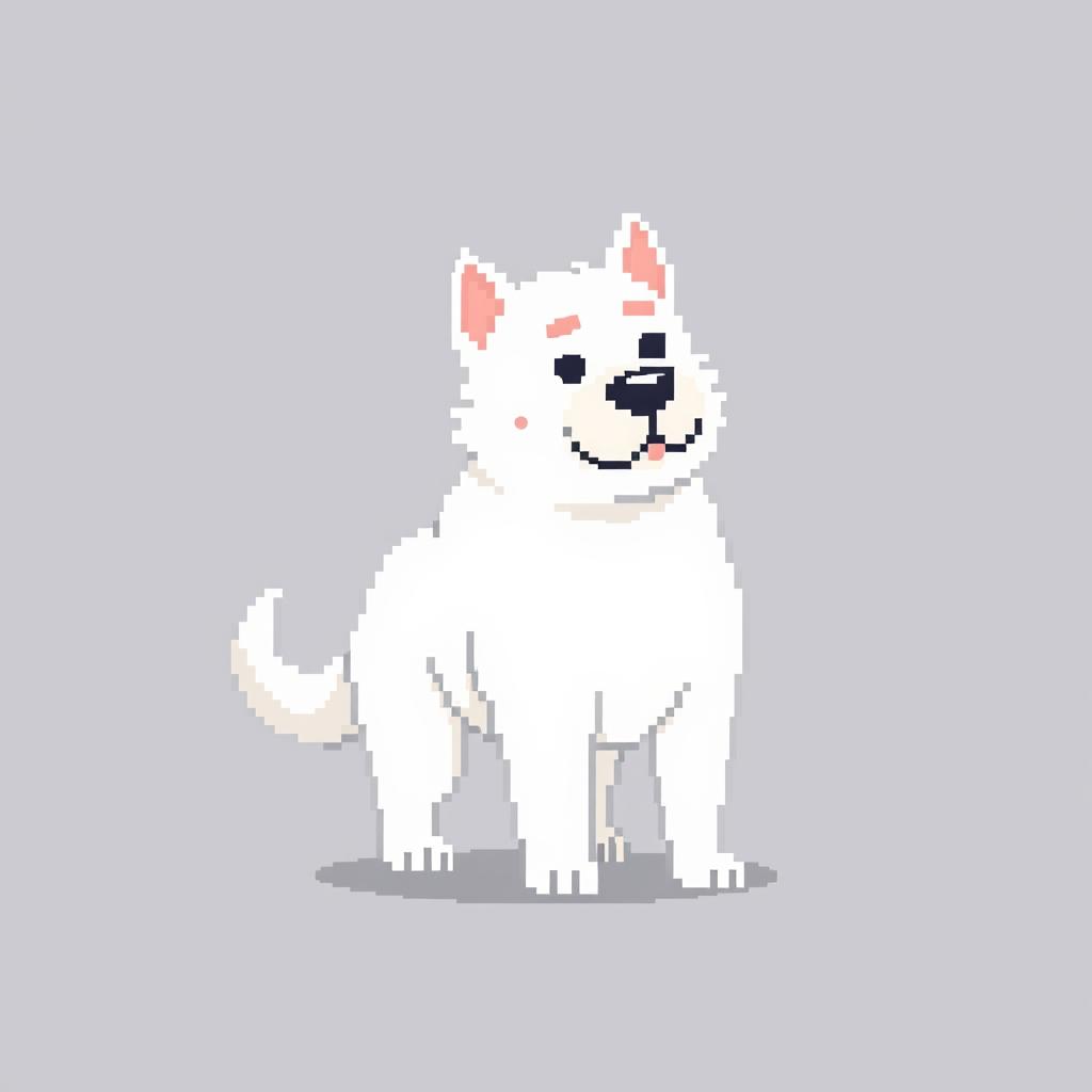 Sprite of a large white dog in pixel art style, designed within the constraints of an 8x8 grid