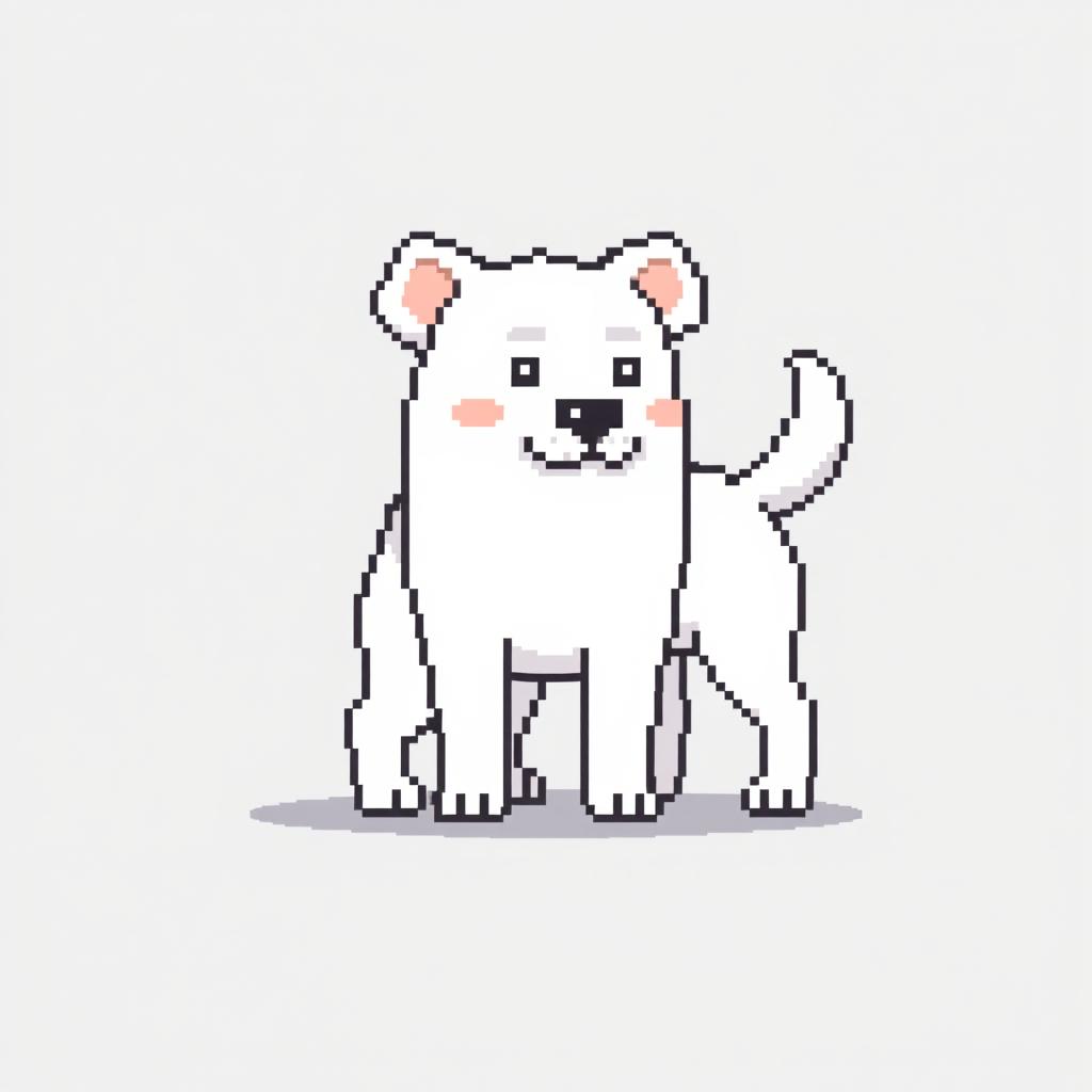 Sprite of a large white dog in pixel art style, designed within the constraints of an 8x8 grid