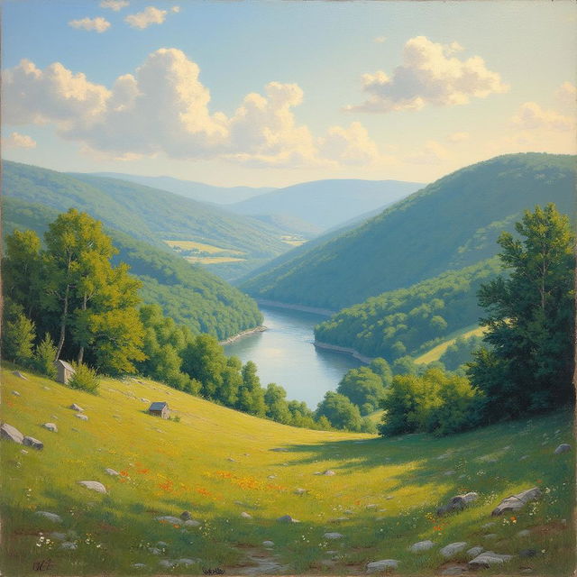 A 19th-century Impressionist painting portraying the landscape of New Hampshire in the style of Claude Monet