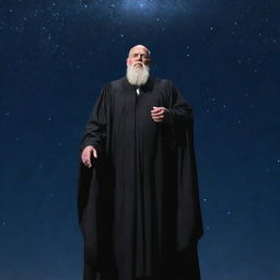 A stern, majestic judge figure standing under a starlit night sky, emanating an aura of fairness and justice.