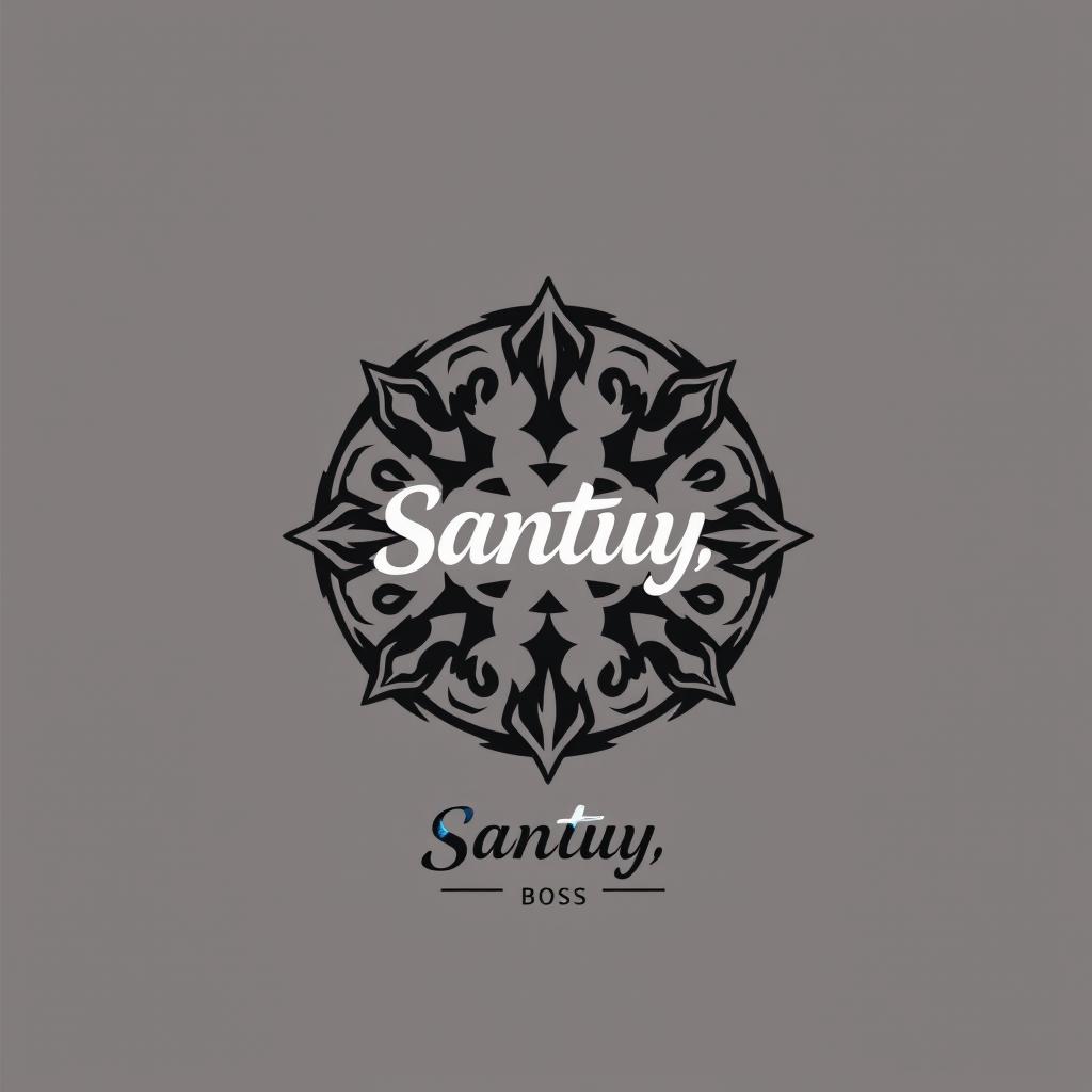 A design concept featuring a small emblem on the front displaying the words 'Santuy, Boss' in stylish typography