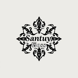 A design concept featuring a small emblem on the front displaying the words 'Santuy, Boss' in stylish typography