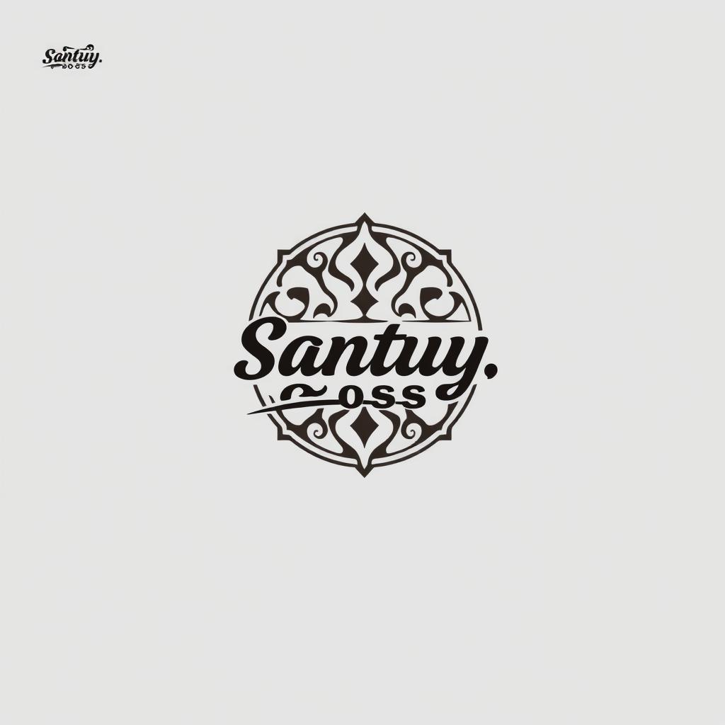 A design concept featuring a small emblem on the front displaying the words 'Santuy, Boss' in stylish typography