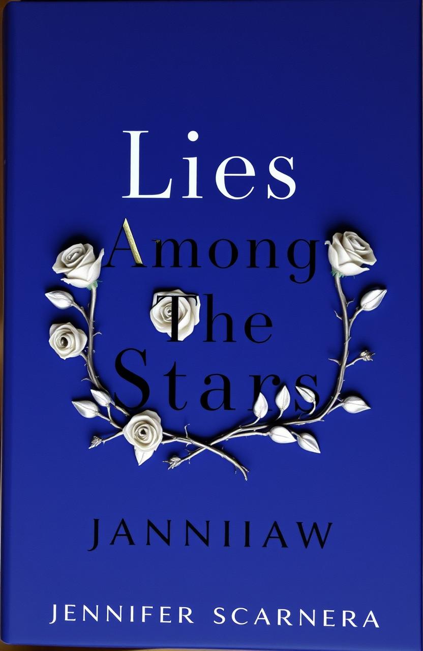 A dark blue book cover featuring the title "Lies Among The Stars" written in bold black lettering