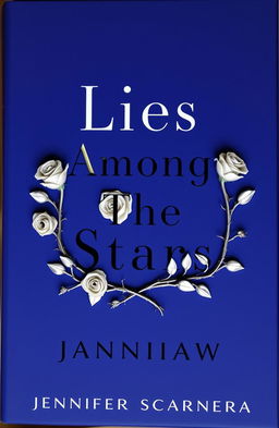 A dark blue book cover featuring the title "Lies Among The Stars" written in bold black lettering