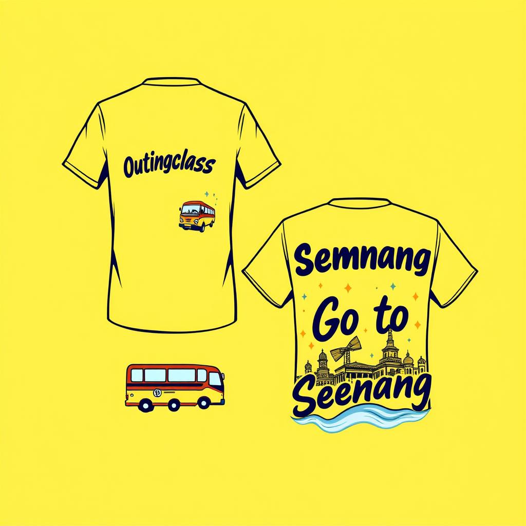 Create a vibrant T-shirt design for an outing class from SDN Kwangen traveling to Semarang