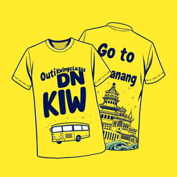 Create a vibrant T-shirt design for an outing class from SDN Kwangen traveling to Semarang