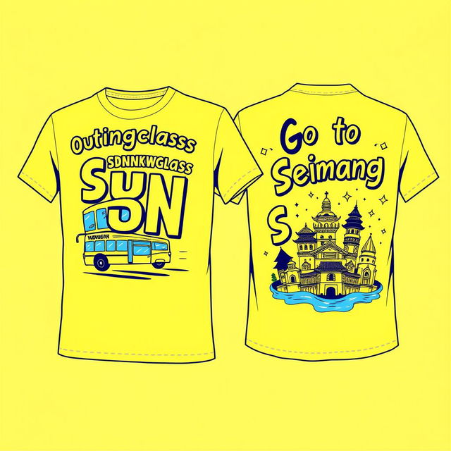 Create a vibrant T-shirt design for an outing class from SDN Kwangen traveling to Semarang