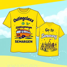 Create a vibrant T-shirt design for an outing class from SDN Kwangen traveling to Semarang