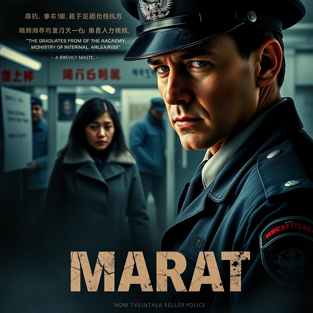 A gripping movie poster depicting Marat, a top graduate from the Academy of the Ministry of Internal Affairs, now a precinct officer in the bustling capital