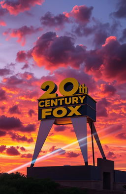 A stunning image of the iconic 20th Century Fox logo, captured during a vibrant sunset