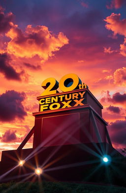 A stunning image of the iconic 20th Century Fox logo, captured during a vibrant sunset