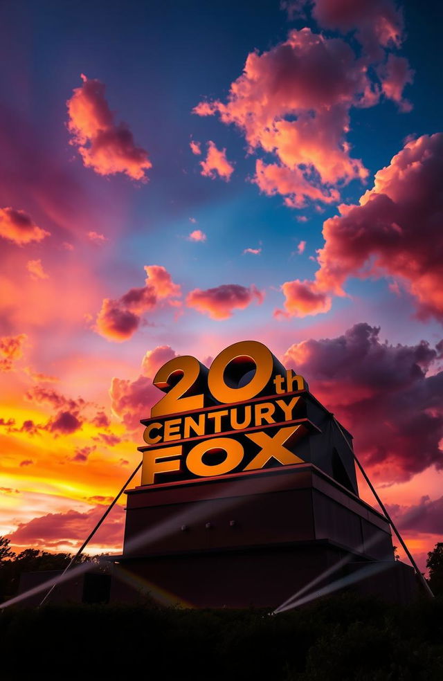 A stunning image of the iconic 20th Century Fox logo, captured during a vibrant sunset