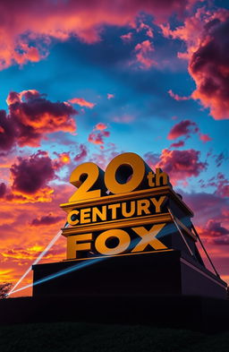 A stunning image of the iconic 20th Century Fox logo, captured during a vibrant sunset