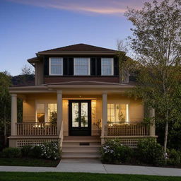 A cozy, welcoming home in the late afternoon with warm light filtering through the windows.