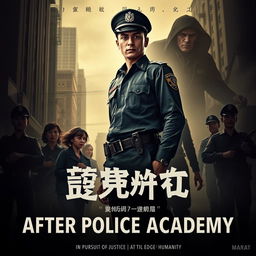 A dramatic film poster for a movie titled 'After Police Academy: The Case of Mysterious Disappearances'