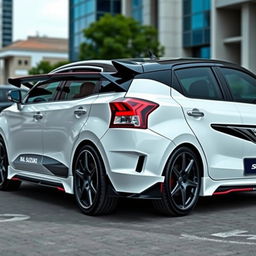 A fully modified Maruti Suzuki Baleno car showcasing an exquisite two-tone color scheme