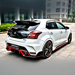 A fully modified Maruti Suzuki Baleno car showcasing an exquisite two-tone color scheme