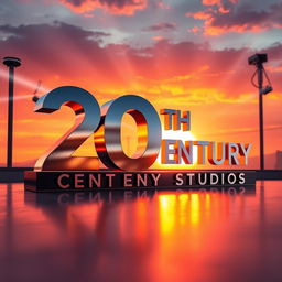 A vibrant and modern portrayal of the 20th Century Studios logo, set against a dazzling sunset backdrop