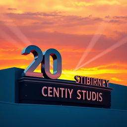 A modern and sleek reinterpretation of the 20th Century Studios logo, set against a vibrant sunset sky