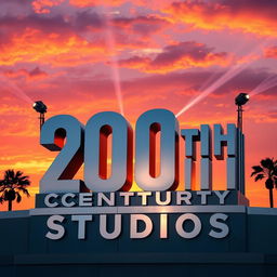 A modern and sleek reinterpretation of the 20th Century Studios logo, set against a vibrant sunset sky