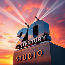 A modern and sleek reinterpretation of the 20th Century Studios logo, set against a vibrant sunset sky