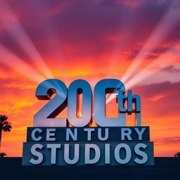 A modern and sleek reinterpretation of the 20th Century Studios logo, set against a vibrant sunset sky