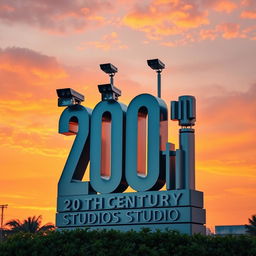 An elegant reimagining of the 20th Century Studios logo, set against a vivid sunset sky