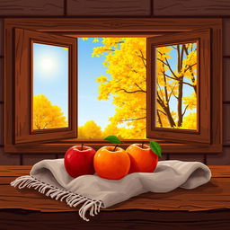 A charming still life in pixel art style showcasing a cozy autumn scene