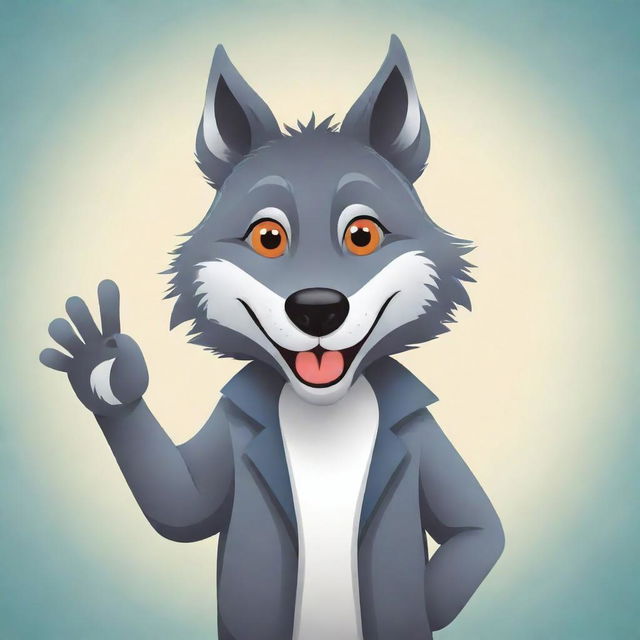 A friendly vector illustration of a wolf saying 'Hi'.