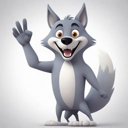 A friendly, cartoonish wolf, styled in modern vector art, waving its paw in a welcoming 'hi' gesture.