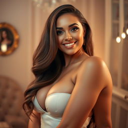 A captivating and alluring woman with voluptuous curves, posing confidently with an enchanting smile