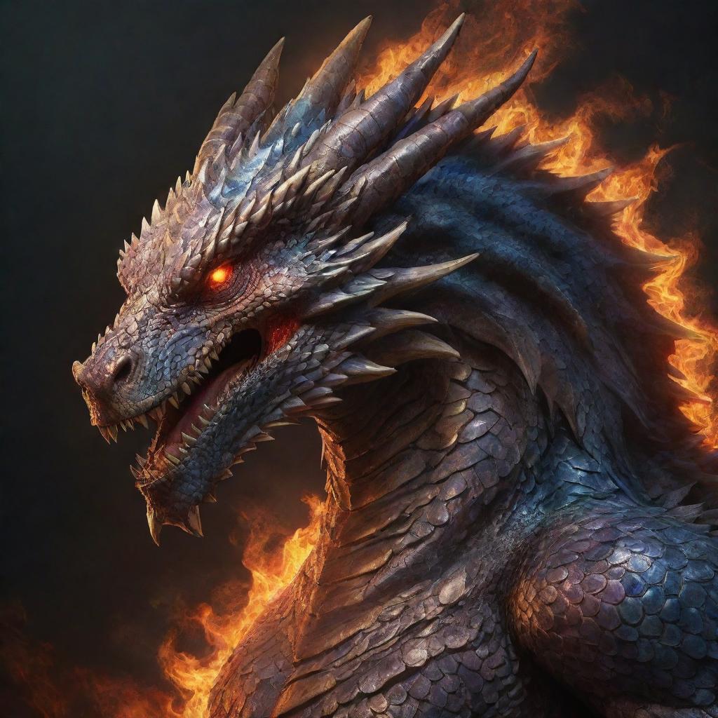 A powerful weredragon, half-human, half-dragon, showing dragon scales merging with human skin, its eyes flaring with draconic energy.