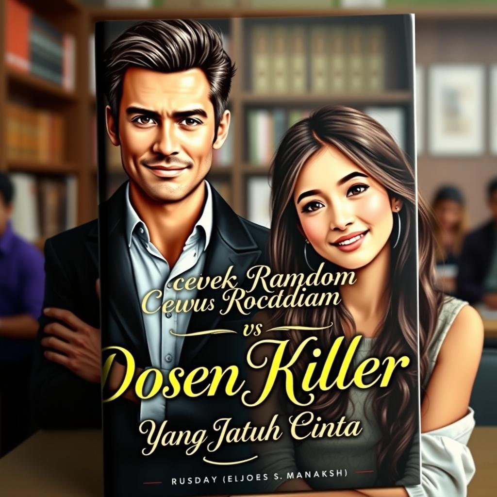 A captivating book cover depicting a romantic story between a handsome professor and a beautiful girl