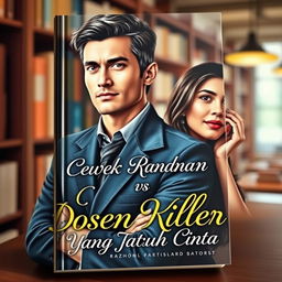 A captivating book cover depicting a romantic story between a handsome professor and a beautiful girl