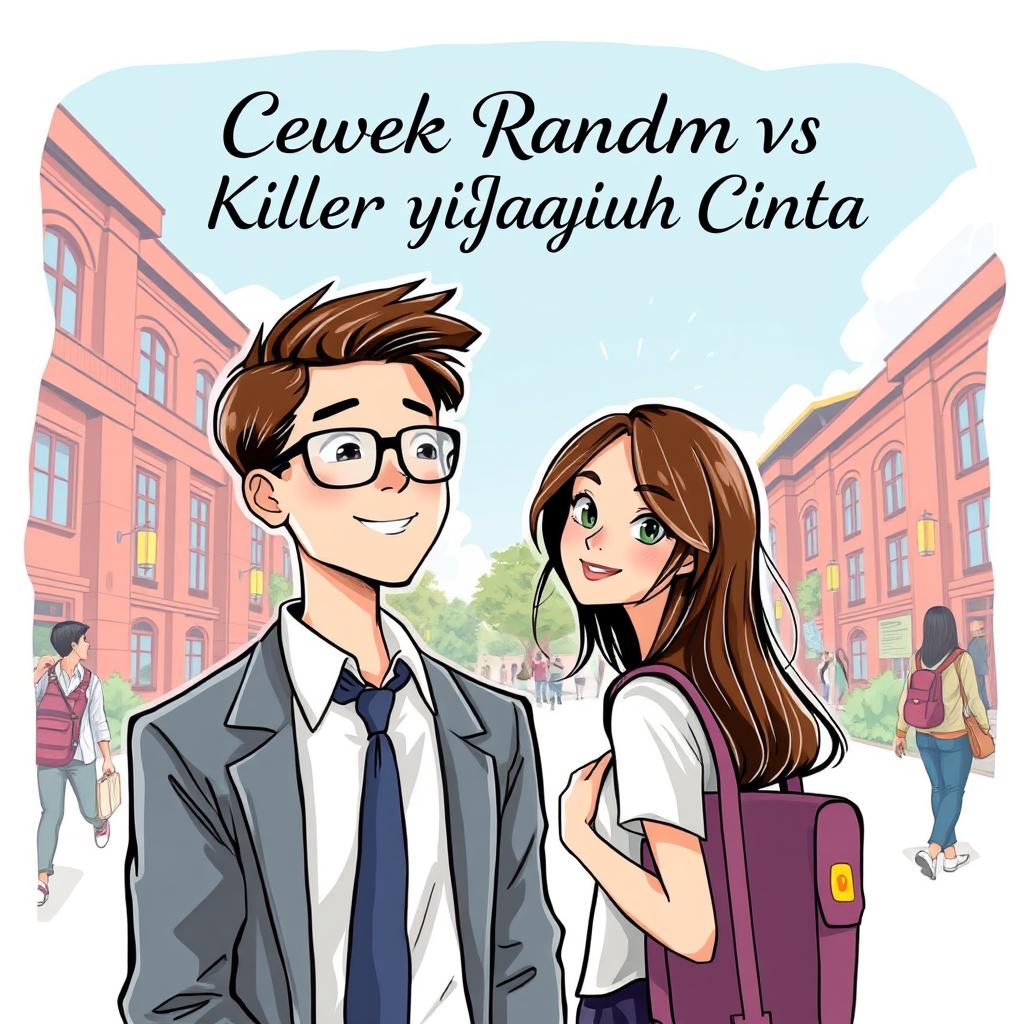 Book cover illustration showing a handsome professor falling in love with a beautiful female student