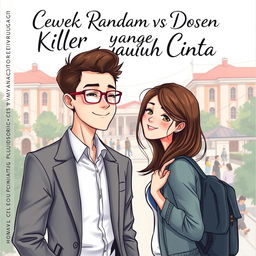 Book cover illustration showing a handsome professor falling in love with a beautiful female student