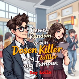 Book cover illustration depicting an attractive, youthful professor and a beautiful female student in a university setting