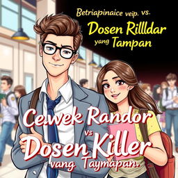 Book cover illustration depicting an attractive, youthful professor and a beautiful female student in a university setting