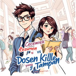 Book cover illustration depicting an attractive, youthful professor and a beautiful female student in a university setting