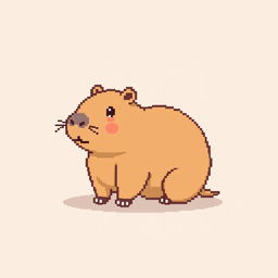 A cute and simple pixel art illustration of a capybara, depicted with a rounded shape and gentle expression