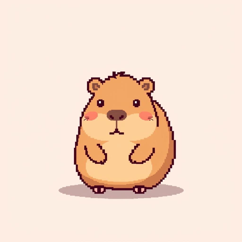 A cute and simple pixel art illustration of a capybara, depicted with a rounded shape and gentle expression