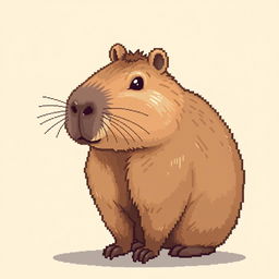 A realistic pixel art illustration of a capybara, maintaining a cute and simple style