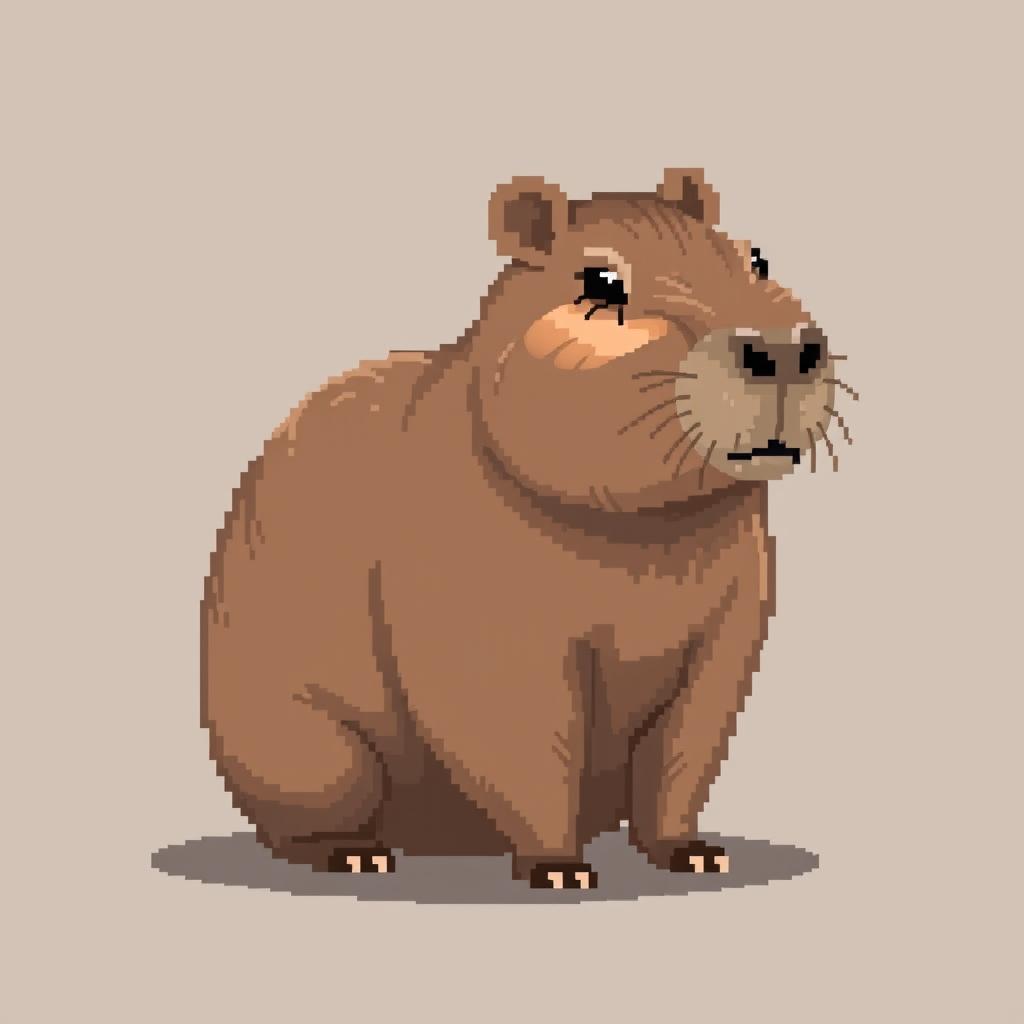 A realistic pixel art illustration of a capybara, featuring its distinctive rounded shape and gentle expression