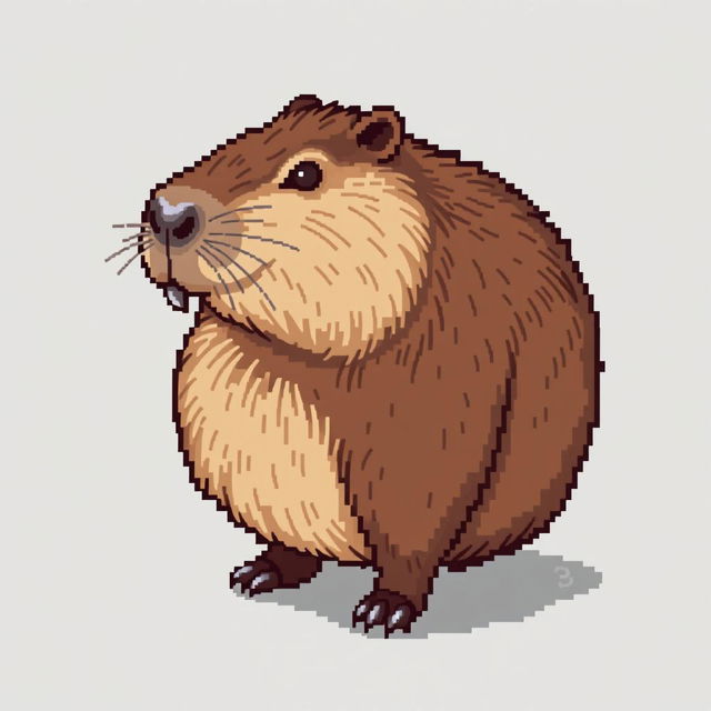 A realistic pixel art illustration of a capybara, featuring its distinctive rounded shape and gentle expression