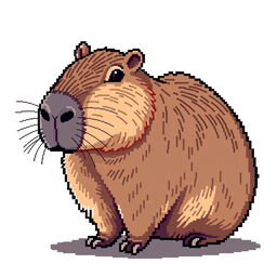 A realistic pixel art illustration of a capybara, featuring its distinctive rounded shape and gentle expression