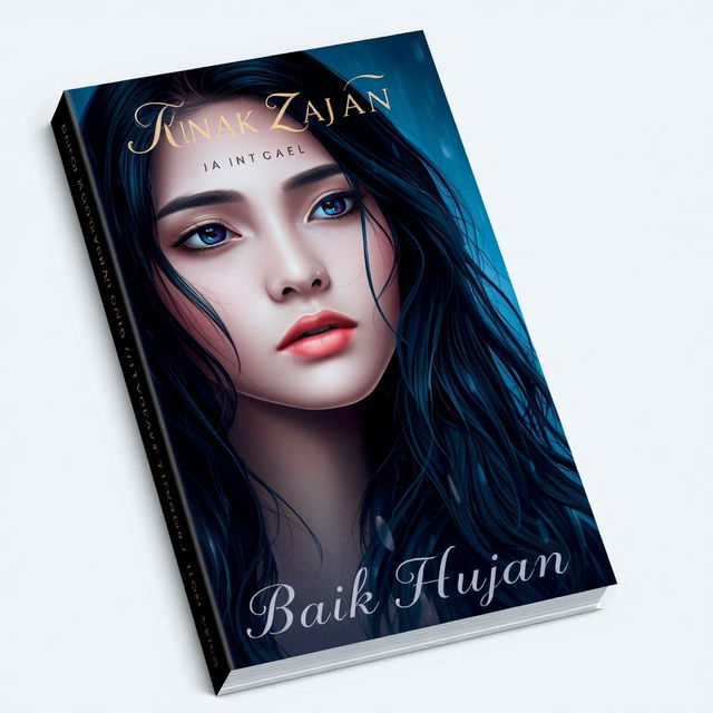 Book cover titled 'Rintik Hujan' featuring a woman named Zaira, with a rainy background