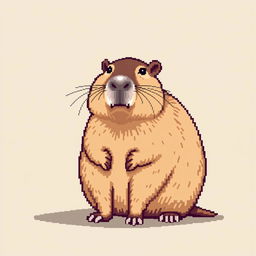 A realistic pixel art depiction of a capybara, capturing its distinctive rounded body and gentle expression