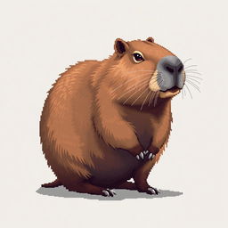 A realistic pixel art depiction of a capybara, capturing its distinctive rounded body and gentle expression